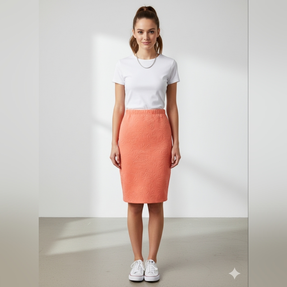 Lara Fashion Women's Salmon Orange Midi Floral Pencil Skirt Size Small 🐈